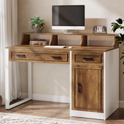 47 Computer Desk, Modern Executive Office Desk with Drawers & Hutch