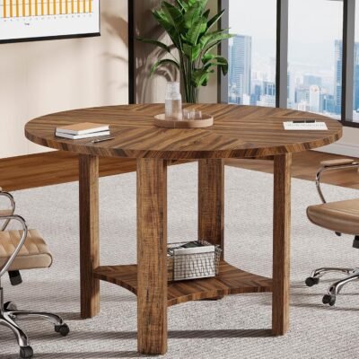 47 Conference Table, Round Meeting Table with Storage Shelf for 4-6 People