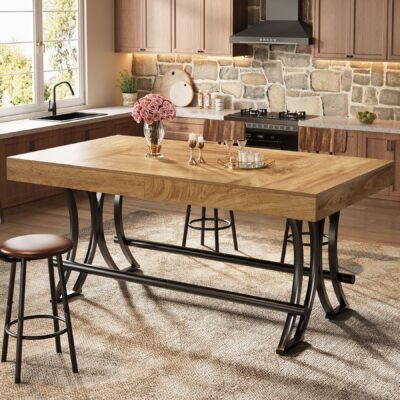 63 Bar Pub Table, Counter Height Kitchen Dining Table with Metal Footrest