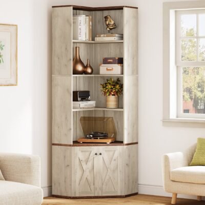 70.87 Corner Bookcase, 6-Tier Bookshelf Corner Cabinet with Doors