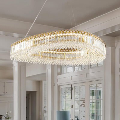 Lohan 31.5 Modern LED Crystal Chandelier: Dazzling, Adjustable, Gold-Finished, for Dining & Living Spaces