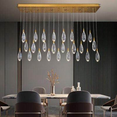 Naleya 31-Light Dimmable Rectangular Raindrop LED Crystal Kitchen Island Chandelier