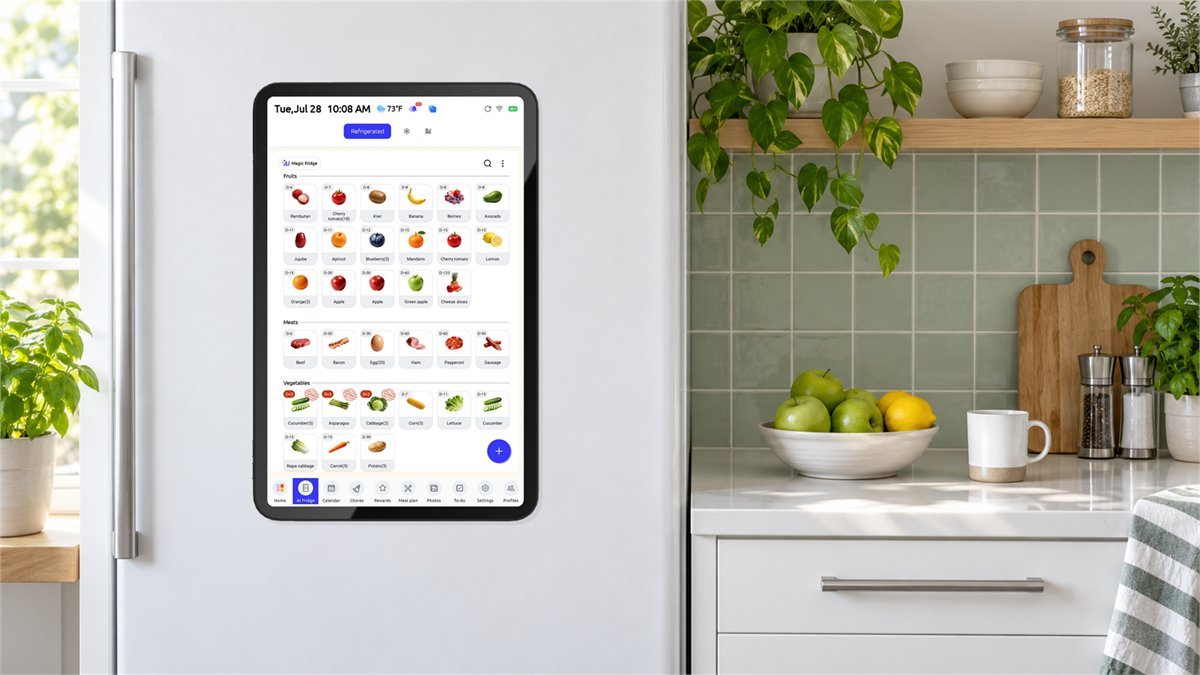 Original Everblog FridgeCal mounted on a refrigerator in a bright kitchen